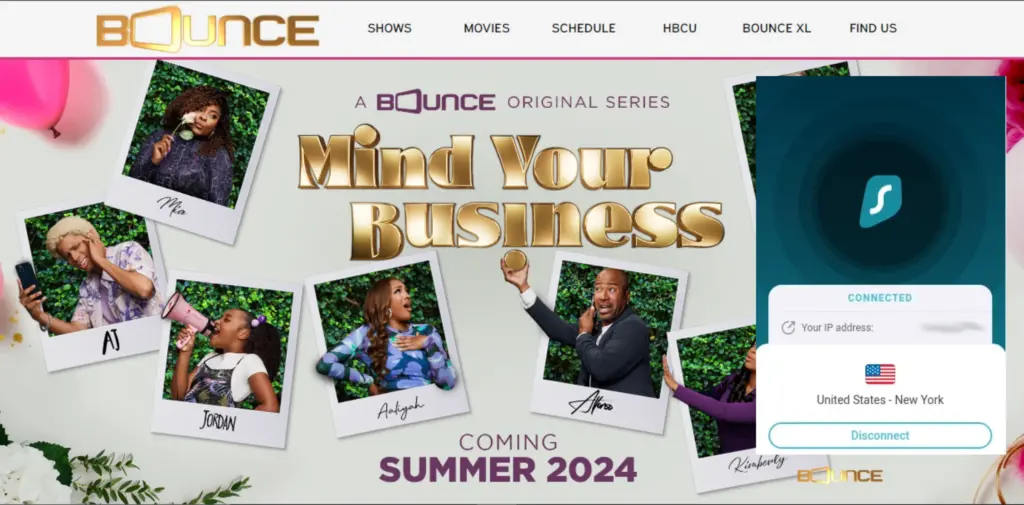 Bounce TV was accessed with Surfshark
