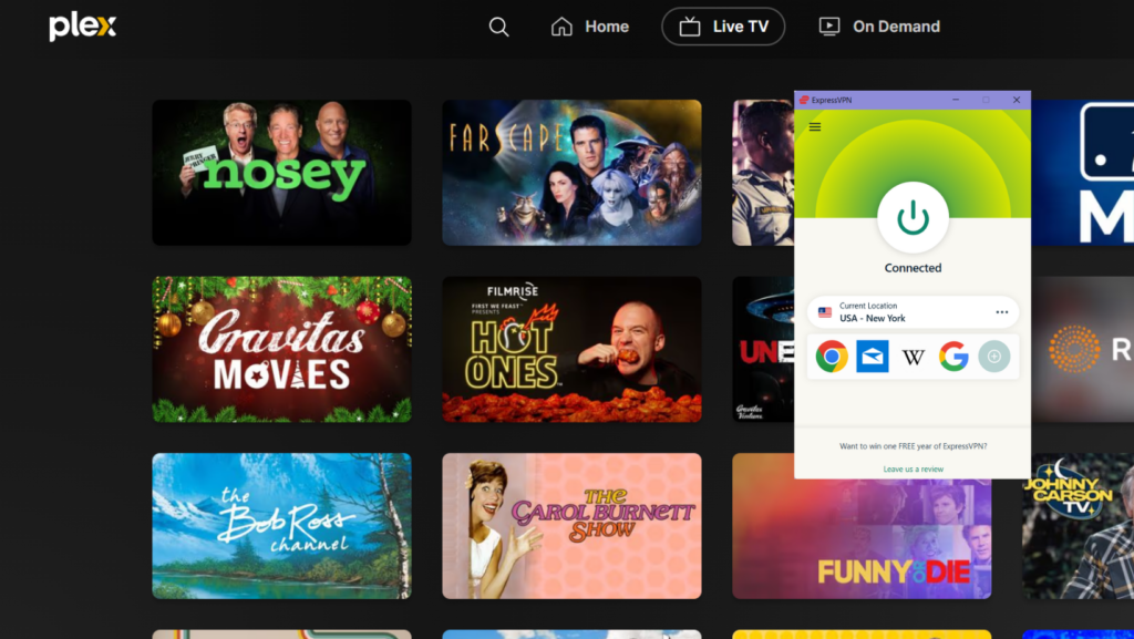 I could watch Plex TV with ExpressVPN