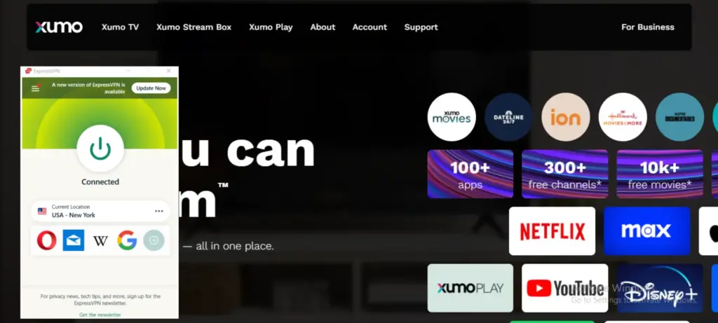 I could watch Xumo in the USA with ExpressVPN