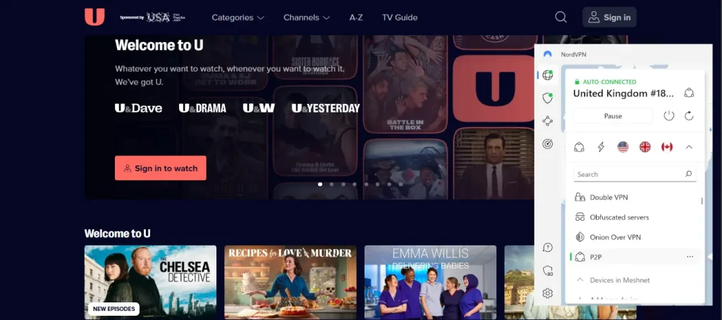 UKTV Play was accessed with NordVPN