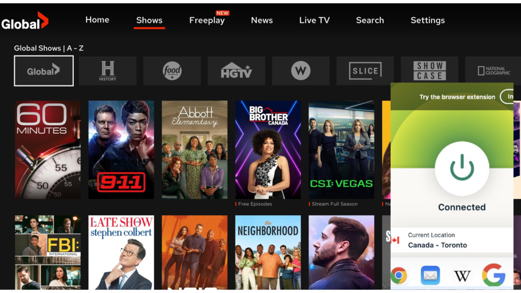 I could watch Global TV in the USA with ExpressVPN