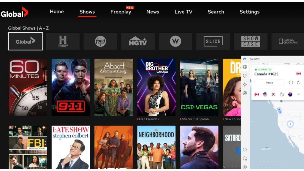I could watch Global TV in the USA with NordVPN