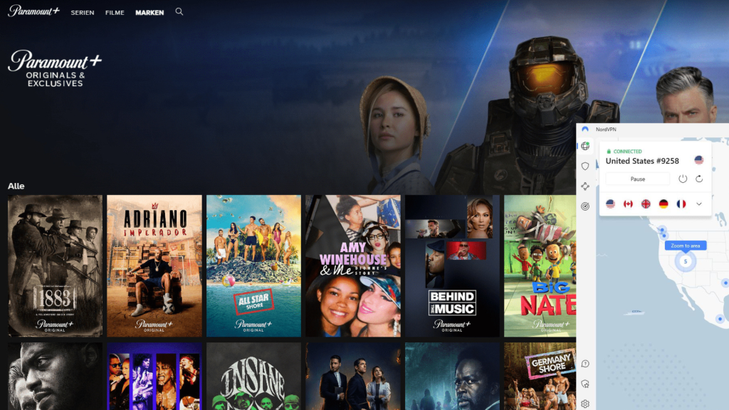 I could watch Paramount+ Outside the US with NordVPN