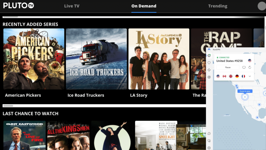 I could watch Pluto TV Outside the US with NordVPN