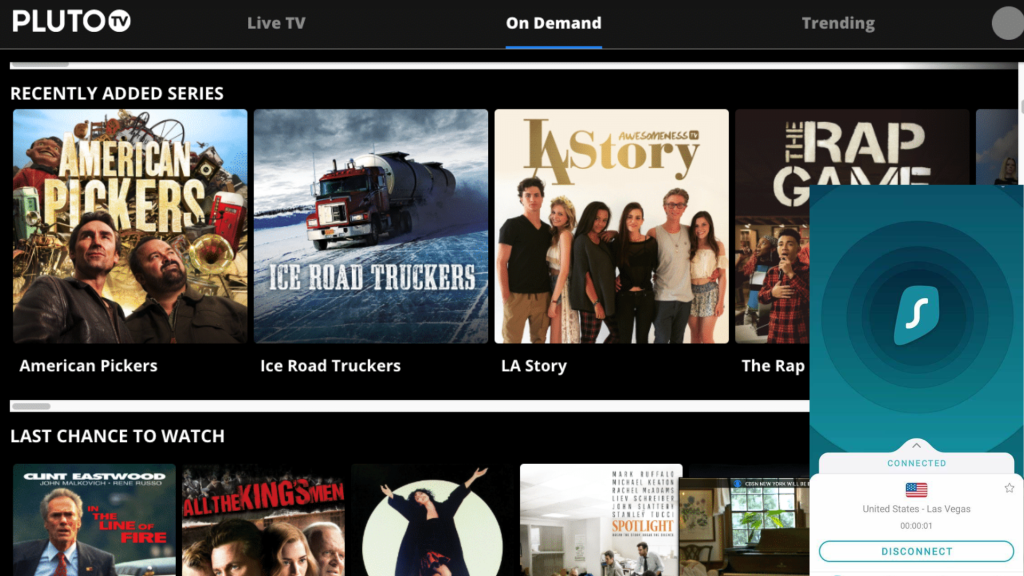 I could watch Pluto TV Outside the US with SurfShark