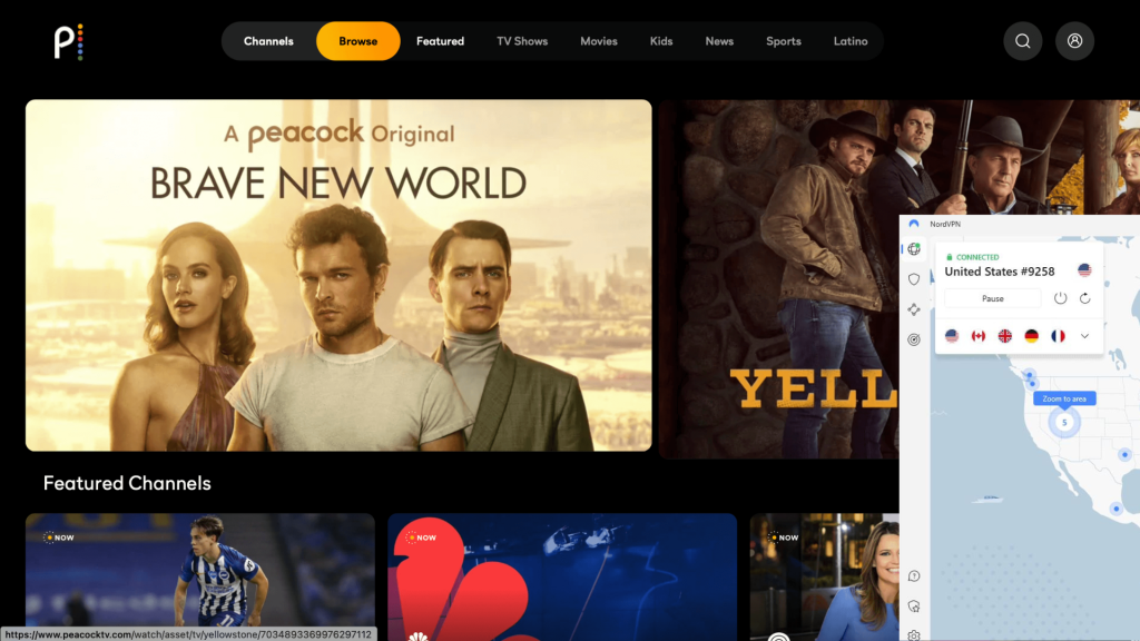 I could watch Peacock TV outside the US with NordVPN
