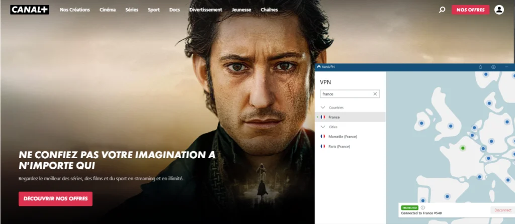 Canal Plus was accessed with NordVPN