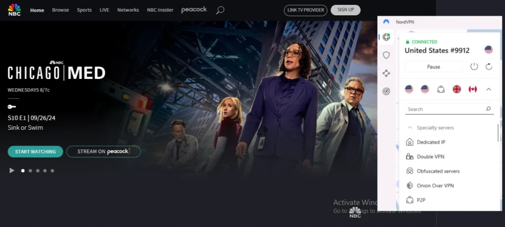 NBC was accessed with NordVPN
