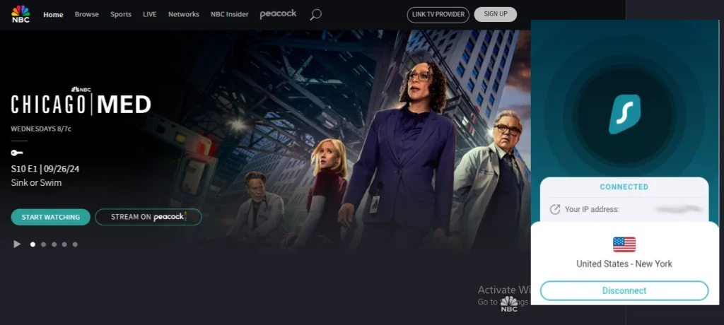 NBC was accessed with Surfshark